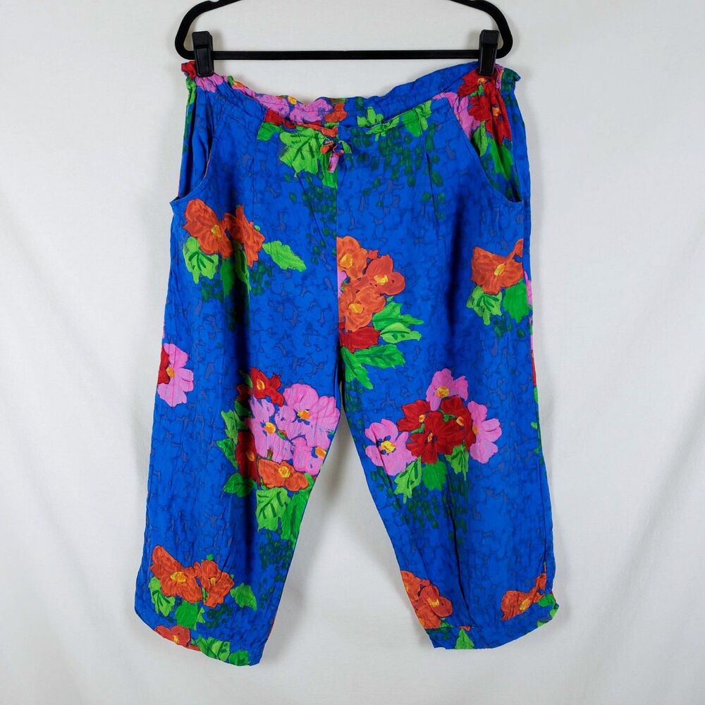 Jams World Tropical Hawaiian Cropped Pants Woemns XL Bluquet Island Vacation